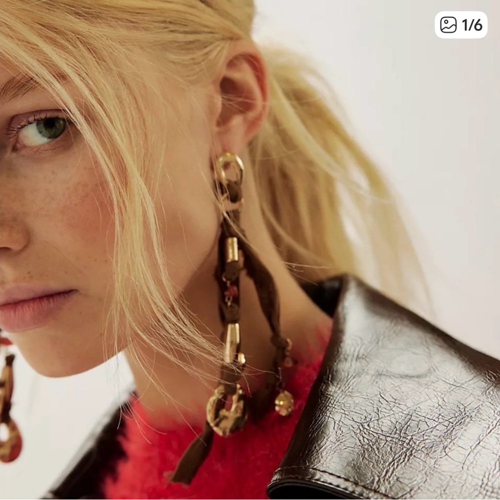Free People Pretty Baby Dangle Gold and Brown Earrings NWT